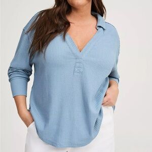 Torrid Waffle collared drop shoulder long sleeve top